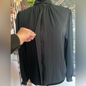 VTG Kenar for Ann Tjian Black Sheer Button Up long Sleeve Rad Collared Blouse!